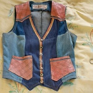 Denim and Pink Leather Vest